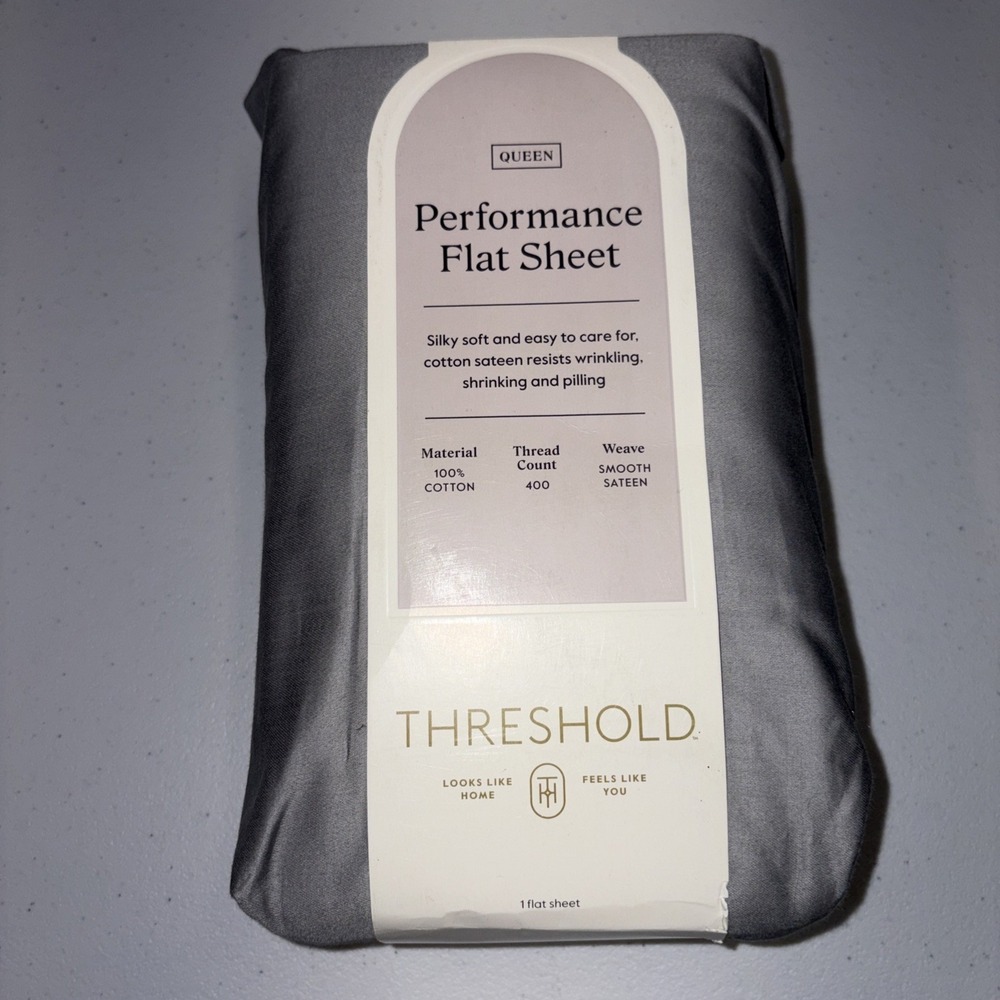 Queen 400 Thread Count Performance Flat Sheet Classic Gray - Threshold: Cotton